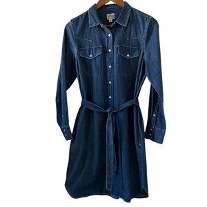 J Crew Denim Pearl Snap Western Style Shirtdress With Tie Belt Size 6